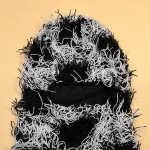 Knitted camo Balaclava mask with black and white fringe tassels for men and women