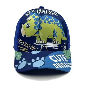 Kids Cartoon Triceratops Dinosaur Baseball Cap Adjustable Cotton Sun Hat For Boys Girls Blue Gray Summer Outdoor Fashion