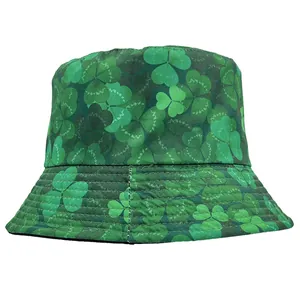 Chapeau bob pour adultes avec imprimé trèfle vert et coutures renforcées sur le bord