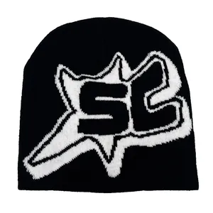 Unisex Winter Warm Acrylic Knitted Beanie Hat With Letters Star Jacquard Contrast Color Outdoor Sports Skull Cap Beanie