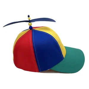 Rainbow propeller baseball hat with colorful patchwork design for kids and adults