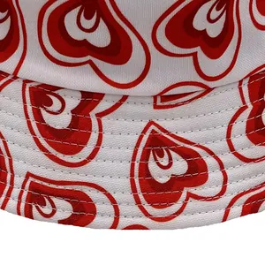 Unisex heart print bucket hat in red and white with durable reinforced stitching