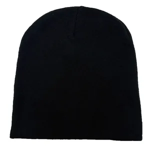Classic black knitted beanie hat with fine ribbed texture for winter warmth
