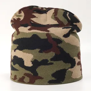Classic jungle camouflage knit beanie hat for men and women with warm acrylic fabric