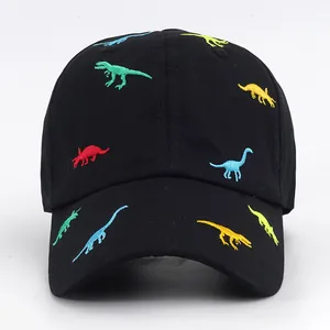 Casquette de baseball noire pour enfants avec dinosaures colorés brodés en toile