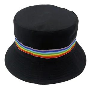 Sombrero de Pescador de Algodón Con Decoración de Cinta de Arcoíris Para Adultos Verano Protección Solar Transpirable Casual Sombrilla