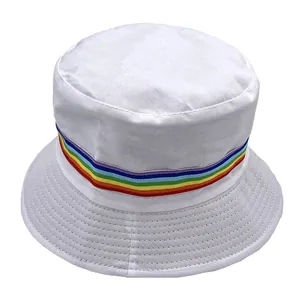 Sombrero de pescador blanco con cinta de arcoíris para protección solar exterior