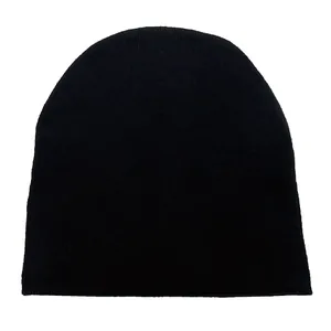 Classic black knitted beanie with vertical ribbed texture on a white background