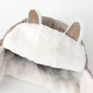 Winterse trapperhoed met kattenoren, dik corduroy en warme pluche voering