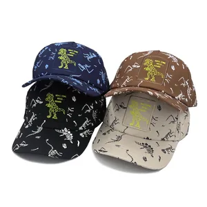 Kids Cotton Dinosaur Skeleton Print Baseball Cap Geometric Dinosaur Patch Adjustable Hip Hop Sun Hat For Boys Girls