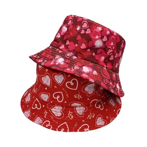 Valentine's Day Heart Lip Print Bucket Hat For Women Polyester Sunshade Casual Summer Beach Outdoor Romantic Basin Hat