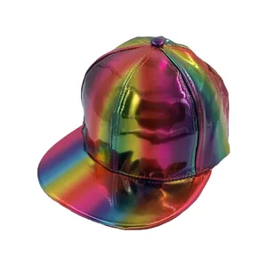 Metallic Rainbow Laser Baseball Cap Hip Hop Flat Brim Hat For Men Women Party Festival Adjustable Holographic Sun Hat