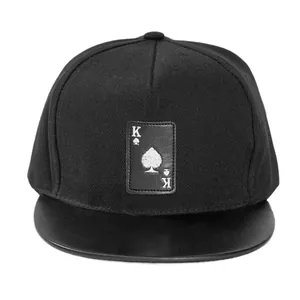 Hip hop baseball cap featuring black spade King poker card embroidery and leather visor