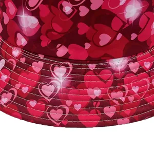 Fisherman bucket hat with heart print for Valentine's Day sun protection outdoor wear
