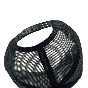 Classic black mesh trucker hat with adjustable snapback closure and breathable rear panels