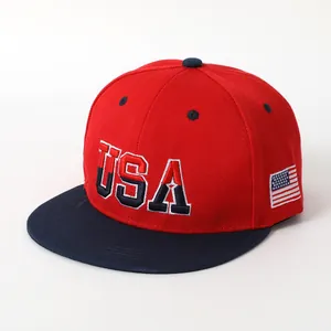 Red and blue USA snapback baseball cap with high quality 3D embroidery and flag patch