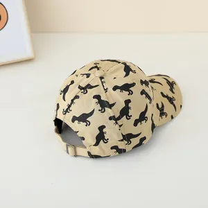 Casquette de baseball en coton beige pour enfants avec motifs de dinosaures et boucle