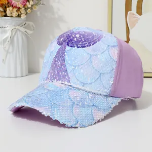 Girls Kids Sequin Baseball Cap Mermaid Unicorn Sparkly Sun Hat Adjustable Breathable Fashion Sport Snapback Hat For Children