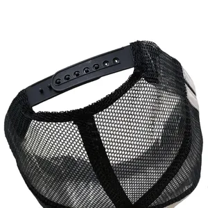 Adjustable black mesh baseball cap with plastic snapback closure for summer breathability