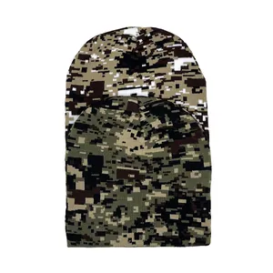Digital camouflage jacquard knitted beanies in desert and jungle patterns for winter warmth