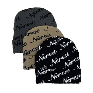 Bonnet en Maille Streetwear Unisexe Chaud Hiver Jacquard Lettre Motif Nerest Bonnet à Revers Pour Hommes Femmes Casual Extérieur