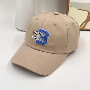 Casquette de baseball en coton kaki pour enfants avec broderie ours et lettre B