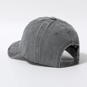 Vintage NYC grey washed cotton baseball cap with embroidery and metal adjustment buckle