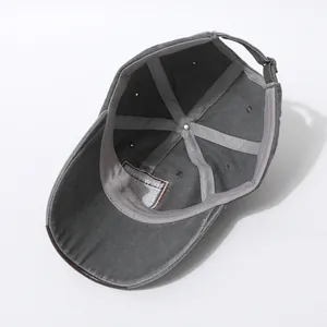 Vintage NYC grey washed cotton baseball cap with leather brim and adjustable metal buckle