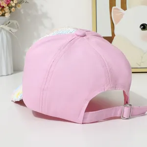 Pink girl's baseball cap with mermaid scales sequins and adjustable metal buckle