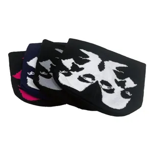 Knitted beanie hats with abstract face sketches in four trendy color combinations