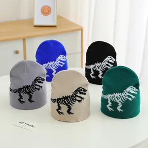 Kids Winter Knitted Beanie Hat Cute Dinosaur Skeleton Pattern Warm Skull Cap For Boys Girls Toddler Outdoor Beanies