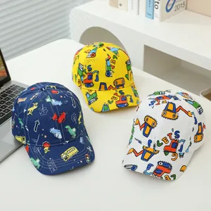 Berretto da Baseball in Cotone per Bambini Stampa Cartone Animato Veicolo da Cantiere Escavatore Cappello Regolabile