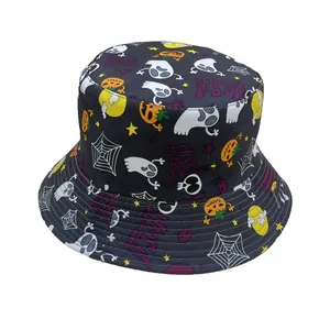 Bob d'Halloween avec motifs citrouilles et fantômes sur tissu noir pour les fêtes