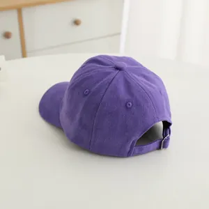 Purple embroidered flower baseball cap for kids with adjustable metal buckle back view