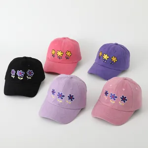 Kids Cotton Baseball Cap Embroidered Flower Sun Hat Breathable Duck Tongue Cap For Boys Girls Outdoor Casual Sport Hat