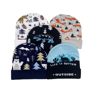 Bonnet en Maille Chaud d'Hiver Pour Hommes Femmes Acrylique Jacquard Extérieur Skull Cap Avec Motif Animal Pin Couvre-chef Quotidien