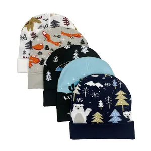 Bonnets en tricot d'hiver avec motifs jacquard de pins et d'élans en cinq couleurs