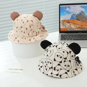 Baby Baumwolle Fischerhut mit Panda-Druck, 3D-Ohren und Schleifendekor