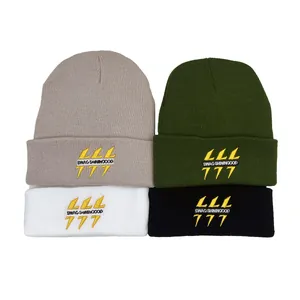 Bonnet Tricoté Chaud d'Hiver pour Femmes Hommes Brodé LLL 777 Swag Shining God Beanie Streetwear Hip Hop Bonnet en Acrylique
