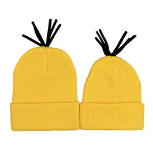 Yellow Knitted Beanie Hat For Halloween Cosplay Party Winter Warm Cartoon Character Cuffed Skull Cap For Adult Kids