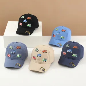 Berretto da Baseball per Bambini in Cotone Ricamo Veicolo da Cantiere Protezione Solare Cappello Regolabile per Ragazzi Ragazze All'aperto