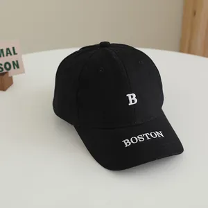 Casquette de baseball en coton noir avec broderie Boston pour enfants et bébés
