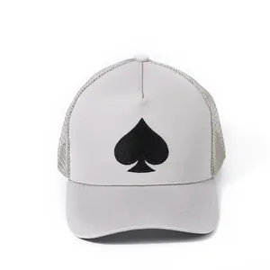 Breathable mesh baseball cap in light gray with black spade embroidery on the front