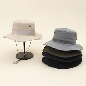 Outdoor Wide Brim Boonie Hat Sun Protection Breathable Fisherman Hat With Adjustable Windproof Rope For Hiking Fishing Men Women