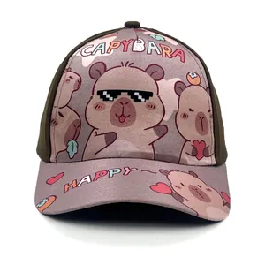 Kids' Capybara cartoon baseball hat with sun visor in grey purple and brown colors