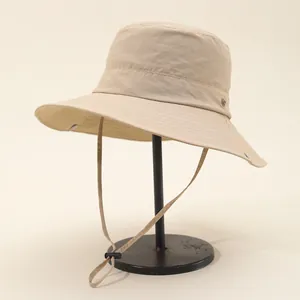 Quick-dry outdoor sun hat with wide brim and adjustable chin strap in khaki finish