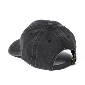 Vintage washed charcoal baseball cap with embroidered star and adjustable metal buckle