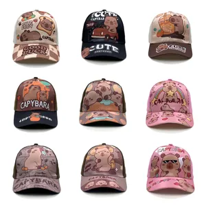 Kids Cartoon Capybara Baseball Cap Sun Protection Curved Brim Hat For Boys Girls Outdoor Cotton Blend Breathable Trucker Hat