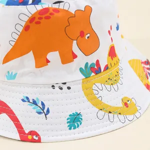 Chapeau de soleil enfant imprimé dinosaures avec cordon réglable pour protection solaire d'été