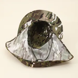 Outdoor camouflage sun hat with neck flap protection and adjustable chin strap